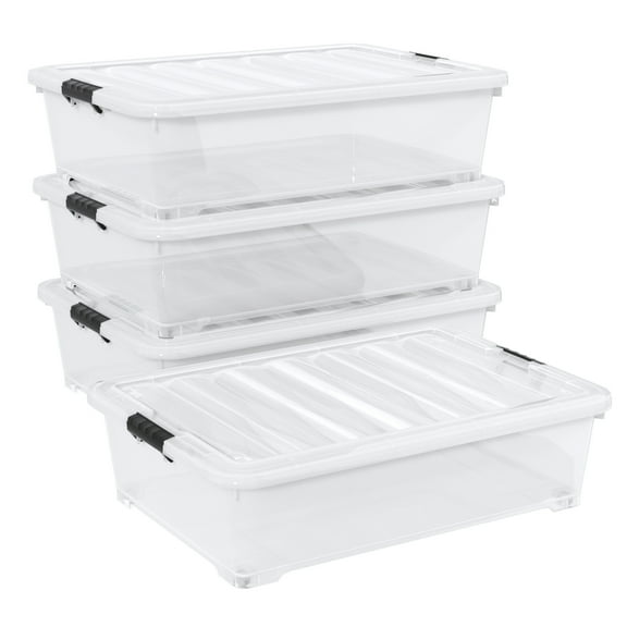 Aninhao 4-Pack 50 Quart Clear Under Bed Storage Boxes with Wheels, Large Plastic Underbed Storage Containers Bin