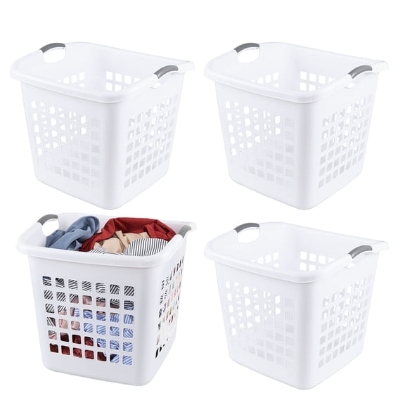 Aninhao 4-Pack 70 L Plastic Laundry Baskets, White Large Dirty Clothes Organizer Hamper