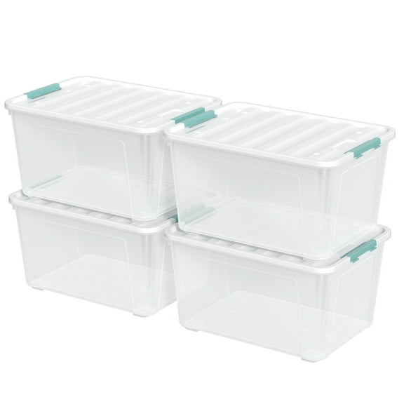 Aninhao 4 Pack 85 Quart Lidded Storage Bins with Wheels, Extra Large Clear Plastic Organizer Boxes
