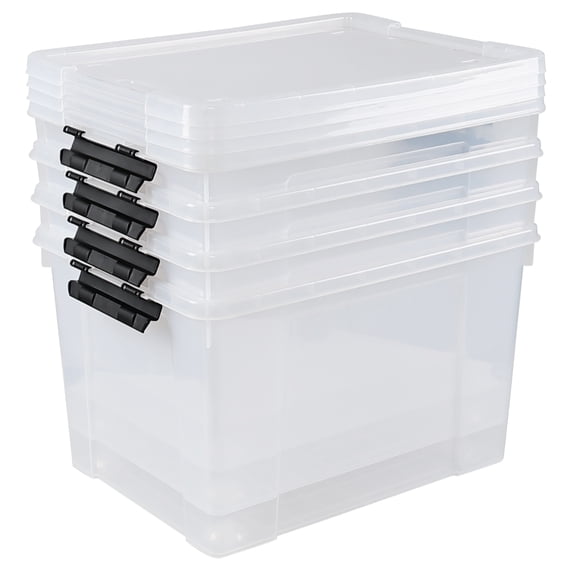 Aninhao 50 Quart Clear Latching Storage Box Bins, Large Plastic Storage Boxes with Wheels, 4 Packs