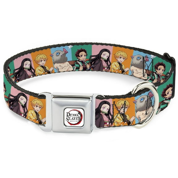 Aniplex of America Pet Collar, Dog Collar Metal Seatbelt Buckle, Demon Slayer Four Character Group Pose Blocks Multi Color, 9.5 to 13 Inches 1.0 Inch Wide