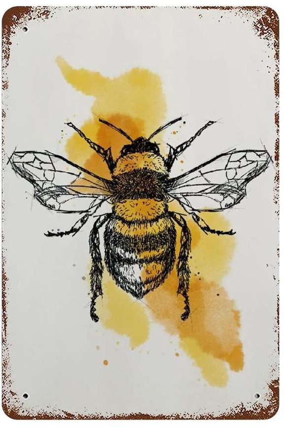 Anique Tin Sign BEE Metal Tin Sign Retro Nostalgic Tin Sign Fun Decorative Sign for Home Kitchen Bar Room Garage Decor Insect Honey Bumblebee Gift for Her Gift for Mum 8x5.5 Inch