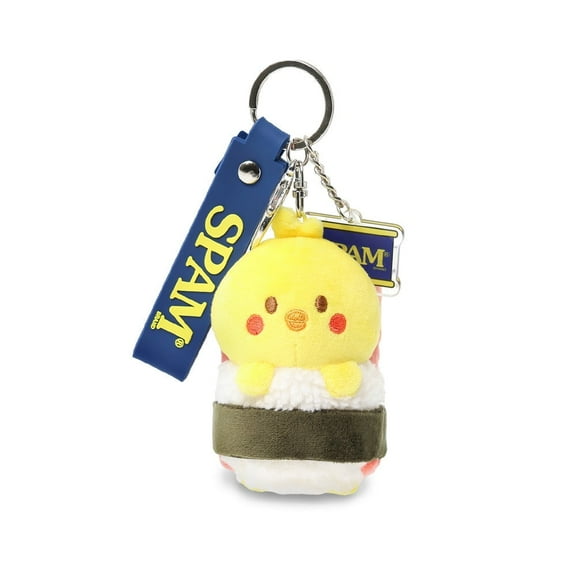 Anirollz Chickiroll SPAM® Musubi Plush Charm – Cute Mini Plush Keychain with SPAM® Can Charm & Lobster Clasp