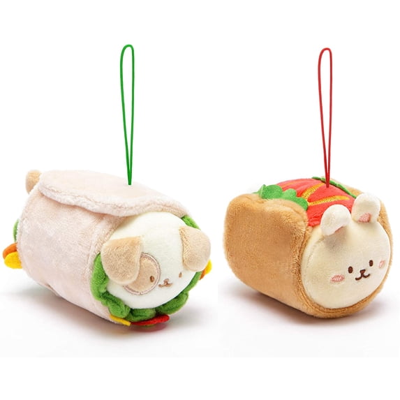 Anirollz Ornament Plush Keychain Puppy Burrito Bunny Hot Dog Toy 3" Set B