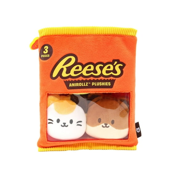 Anirollz x Hershey Reeses Snack Bag Mini Plush Set – Kawaii Collectible Plush Toys – 3-Color Kittiroll, Brown Foxiroll & Chickiroll