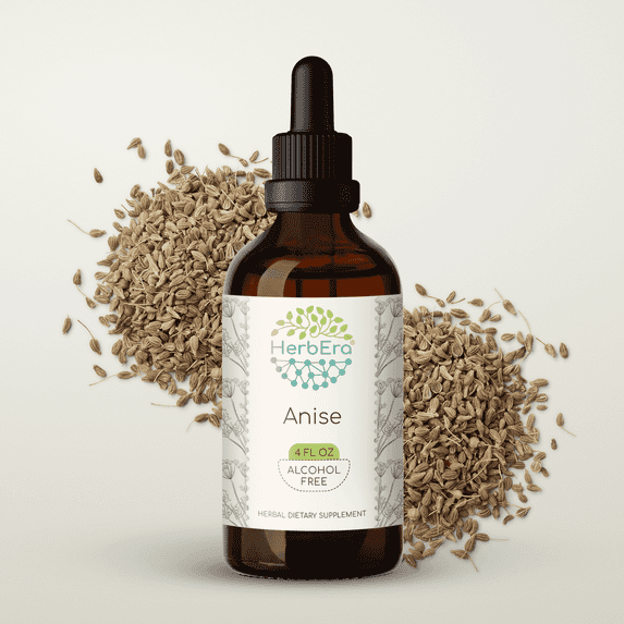 HerbEra Anise Tincture, Herbal Dietary Supplement for Digestive and Calming Support, Anise (Pimpinella anisum) Dried Seed Extract, Natural, Alcohol-Free, Drops 4 oz