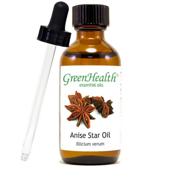 Anise Star Essential Oil - 2 fl oz (59 ml) Glass Bottle w/ Cap & Additional Glass Dropper - 100% Pure Essential Oil by GreenHealth