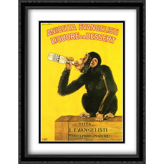 Anisetta Monkey 2x Matted 28x38 Large Black Ornate Framed Art Print by Carlo Biscaretti