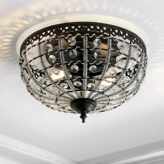 JONATHAN Y Anita 12.25" Low-Ceiling Metal/Acrylic LED Flush Mount, Black/Clear, JYL9069A