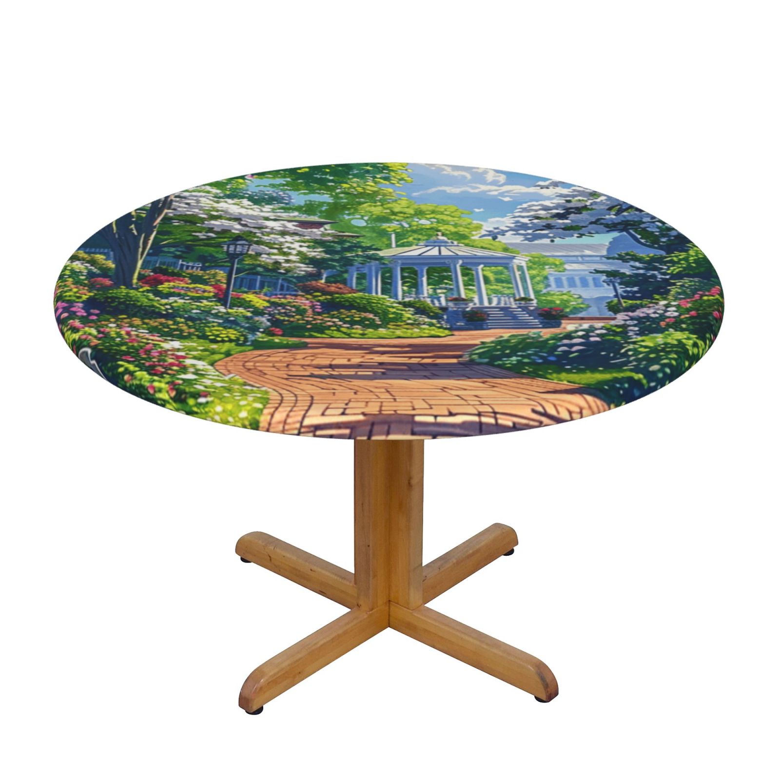 Anition of ceney Tablecloth with Elastic EdgeWaterproof Round Table