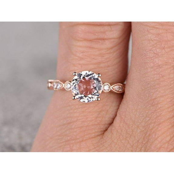 Anitque design 1.15 Carat Peach Pink Morganite (Round cut Morganite) and Diamond Engagement Ring in 10k Rose Gold