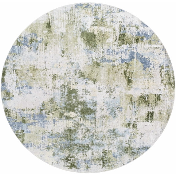 BoutiqueRugs Anitra Contemporary Area Rug - Machine Washable - Green, Olive, Navy - 6'7" Round