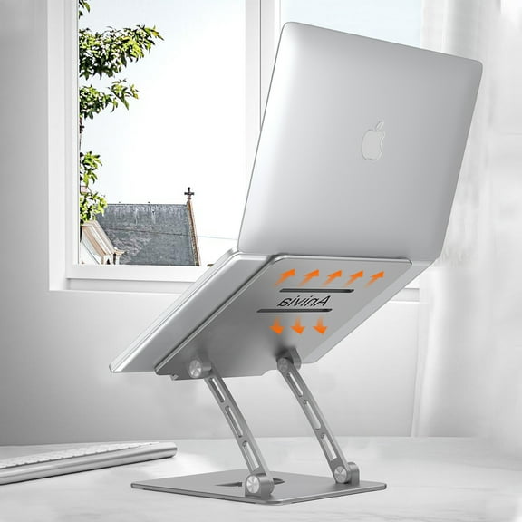 Anivia-Gray Aluminum Adjustable Laptop Stand Elevated Portable Laptop Riser, 10 to 17 Inches Laptop Stand for Desk Foldable, Ergonomic Computer Notebook Stand Holder for Laptop (Ship from USA)