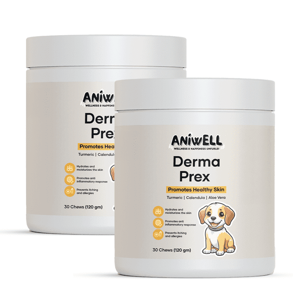 Aniwell DermaPrex Dog Itch Relief Chews | Vitamin E & Borage Oil | Anti Itch Dog Supplement | Seasonal Allergy & Itchy Skin Support | All Breeds