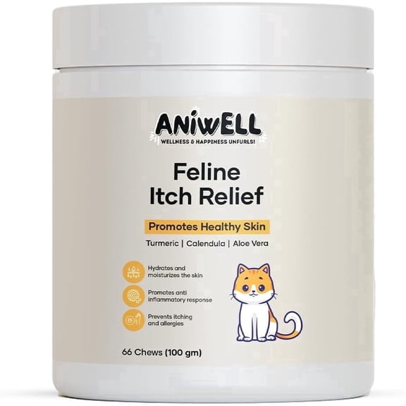Aniwell All Natural Allergy Relief Itch Remedy Soft Chews with Colostrum for Cat, 66 Count Bottle