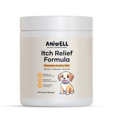 Aniwell Itch Relief Formula with Turmeric, Calendula, Vitamin E & Borage Oil for Dogs, 120g Soft Chews