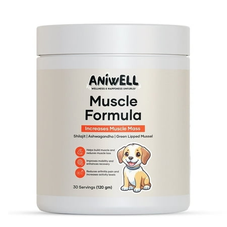 Aniwell Muscle Formula for Dogs: with Shilajit Ashwagandha and Green Lipped Mussel | Hip and Joint Support | Muscle Strength and Mobility