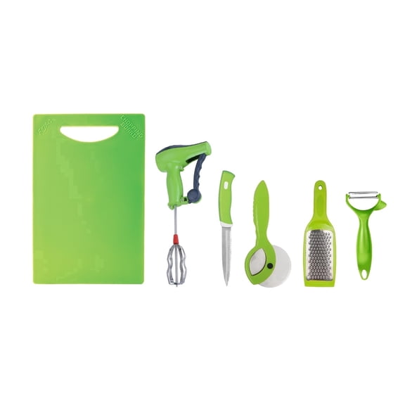 Anjali All-in-One Kitchen Tool Set  6-Piece Food Prep Kit with Knife, Board, Grater, Peeler, Pizza Cutter & Blender