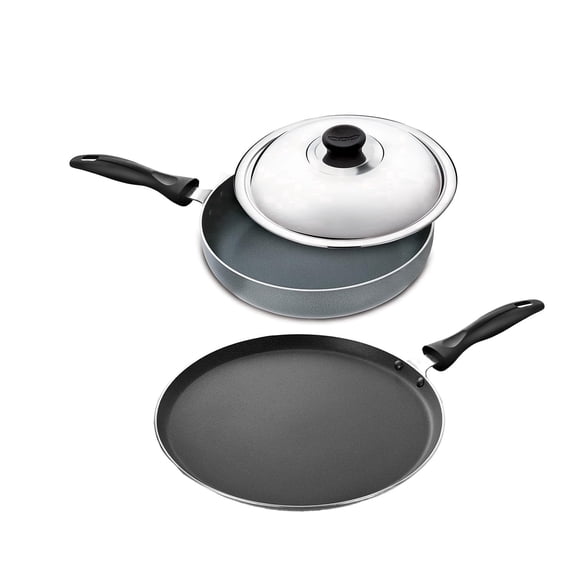 ANJALI Nonstick Cookware Set, 11" Crepe Pan and 10.2" Frying Pan with Lid, Induction and Gas Compatible
