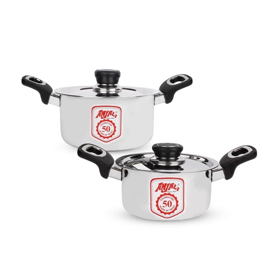 Anjali Stainless Steel Casserole Set with Lids – Set of 2 Hot Pots for Serving Rice, Curry & Food Storage