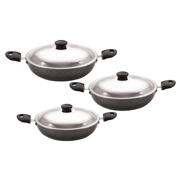 Anjali 3-Piece Nonstick Wok Set with Lids, Deep Fry Pans 2.1 Qt, 2.6 Qt & 3.4 Qt, Dishwasher Safe