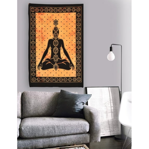 Anjaniya Seven Chakra Vertical Tapestry, Seven Chakra Yoga Meditation Decor Tapestry Wall Hanging for Bedroom, Hippie Lotus Spiritual Tapestries Poster Beach Blanket College Dorm Home