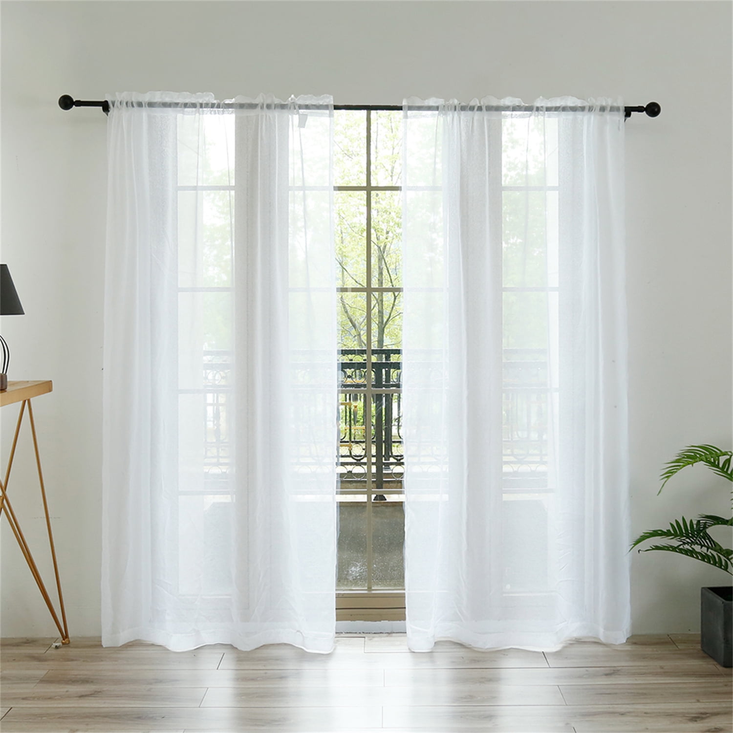 Anjee 4 Panels White Sheer Curtains 96 inches Long for Living Room ...
