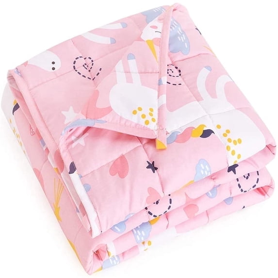 Anjee 5 lbs 36"x48" Kids Weighted Blanket, 100% Cotton Breathable Soft Bed Blankets, Good for Calm Sleep, Home and School Rest Time, Pink Unicorn