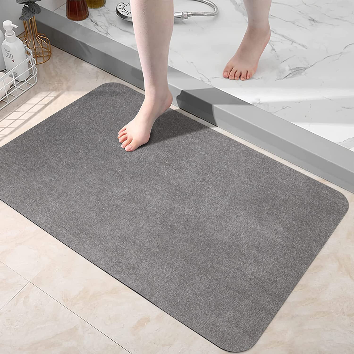 Anjee Absorbent Quick Dry Bath Mat, Diatomaceous Anti-Slip Shower Rugs,  17.5x30 inch, Gray 
