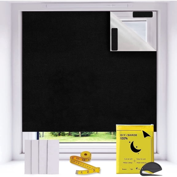 Anjee 100% Blackout Blinds for Bedroom Windows Cover 118"x57", No Drill Room Darkening Blinds, Easy to Cut Fit for Bedroom, TV Room and Nursery Bedroom Black