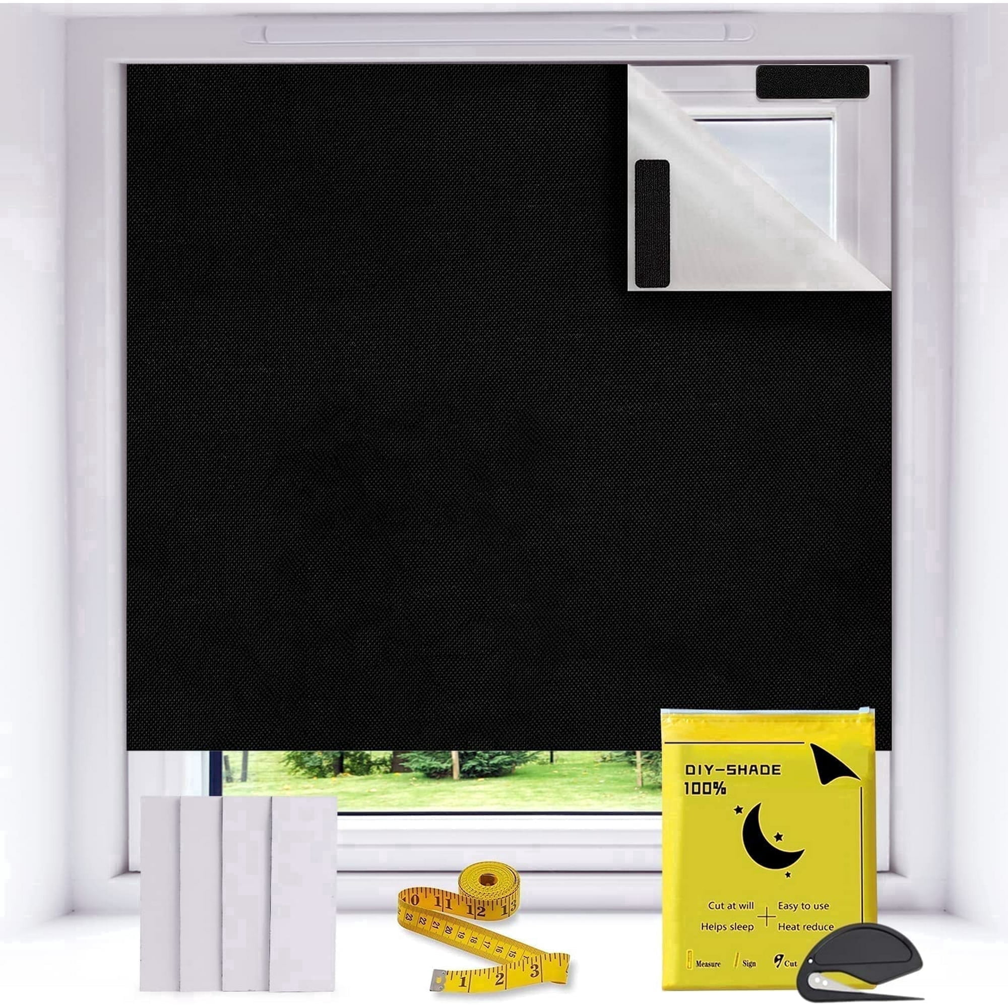 Anjee 100% Blackout Curtains, No Drill Cuttable Window Shades, Thermal Light Heat Blocker Cover for Travel, Dorm Room, Nursery,  Media Room, 157"x57"