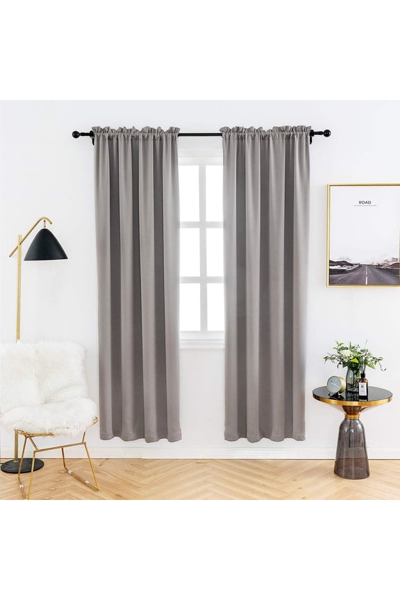 52 x 84 inch Gray Blackout Curtains, Darkening Drapes, Rod Pocket Curtain Panel Thermal Insulated Blackout Curtains for Living Room