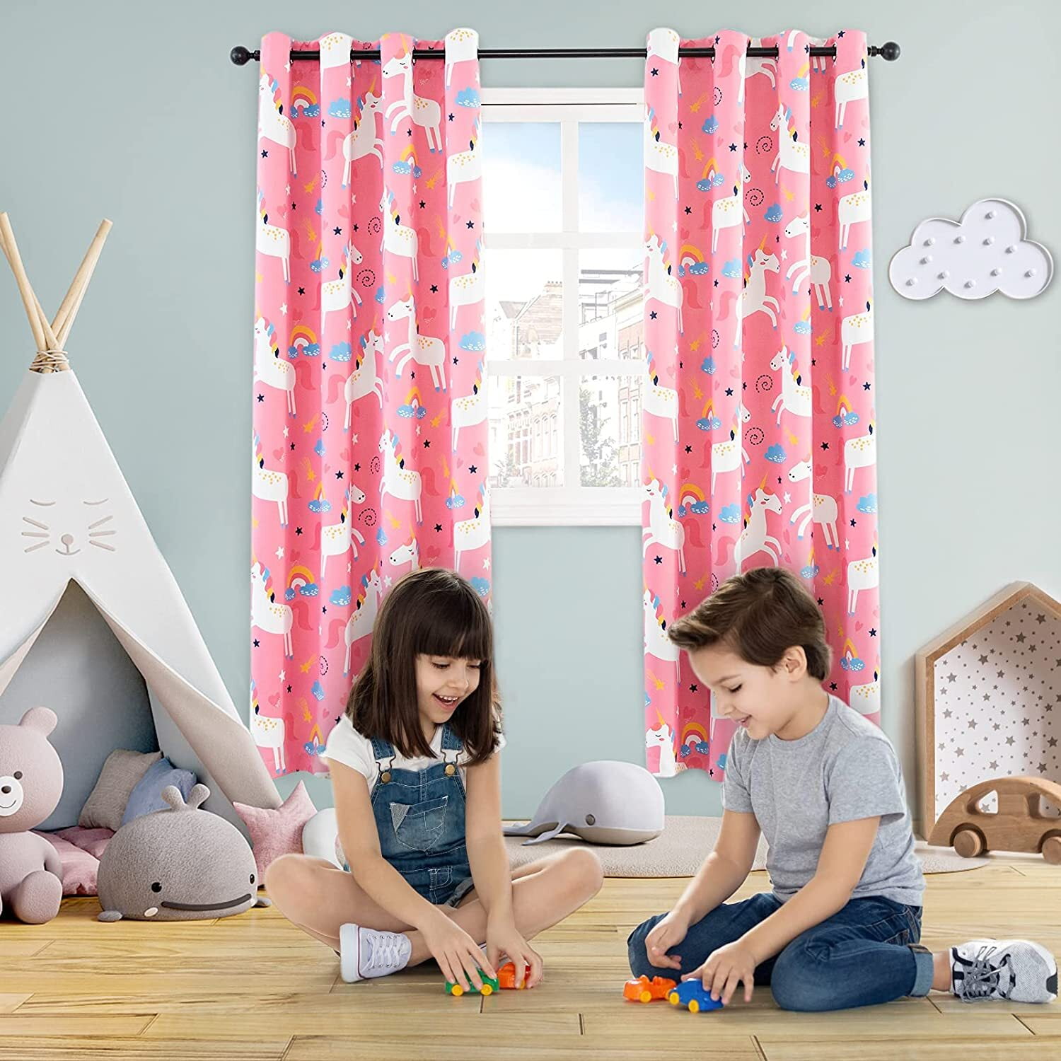 Anjee Blackout Curtains Set of 2 for Kids Bedroom 63 Inches Long