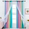 thumbnail image 1 of Anjee Blackout Curtains for Kids Girls Bedroom Curtain,Star Curtain Dual Layer Curtains with Sheer 2 Panel Set,52" x 95",Blue Pink Yellow, 1 of 7