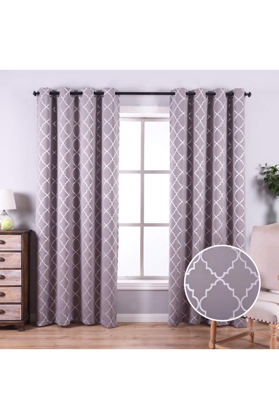 Blackout Curtains for Bedroom 2 Panels, Moroccan Style Window Curtains with Grommet Top for Window Decor, 52 x 84 inches, Space Gray