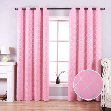 Anjee Blackout Curtain for Girls Room with Moroccan Pattern, Pink Curtains with Grommet Top, 52" x 63"