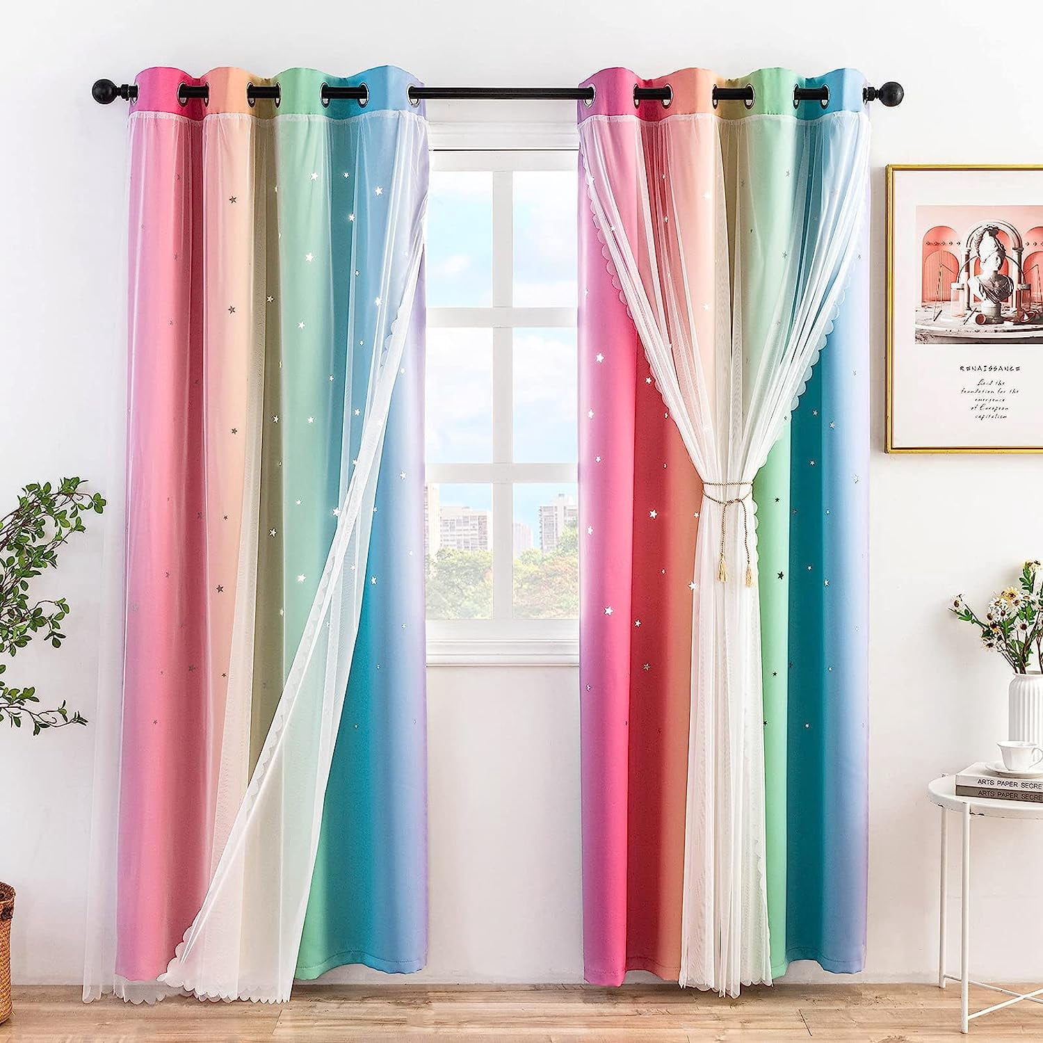 Anjee Blackout Curtains for Kids Girls Bedroom Curtain,Star Curtain ...
