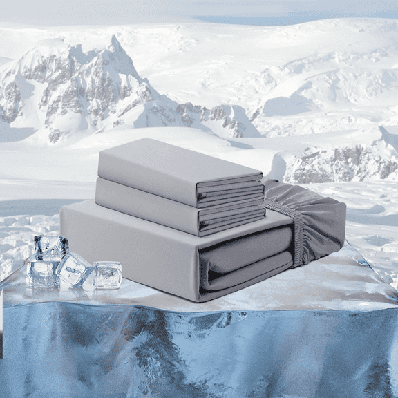 Anjee 3 Pieces Cooling Summer Bed Sheets Fitted Sheets for Queen Size Bed Set, Silky Soft Cooling Sheets for Hot Sleepers including 1 Fitted Sheet, 2 Pillowcases, Light Grey