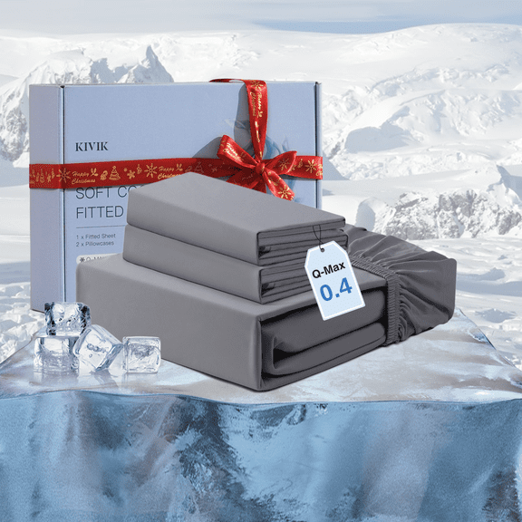 Anjee 3 Pieces Cooling Summer Bed Sheets Fitted Sheets for Queen Size Bed Set, Silky Soft Cooling Sheets for Hot Sleepers including 1 Fitted Sheet, 2 Pillowcases, Light Grey