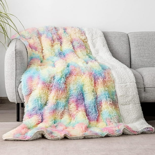 Anjee Fuzzy Weighted Blankets for Adults Fleece Weighted Blanket Rainbow Sherpa Blanket 20 lbs Queen Size 60 x80 Walmart Business Supplies