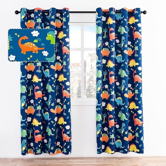 Anjee Blackout Curtains for Kids Bedroom, Darkening Curtain for Living Room Nursery, Improve Sleep, Grommet Top, Dinosaur Prints 2 Pannels 52" x 63"