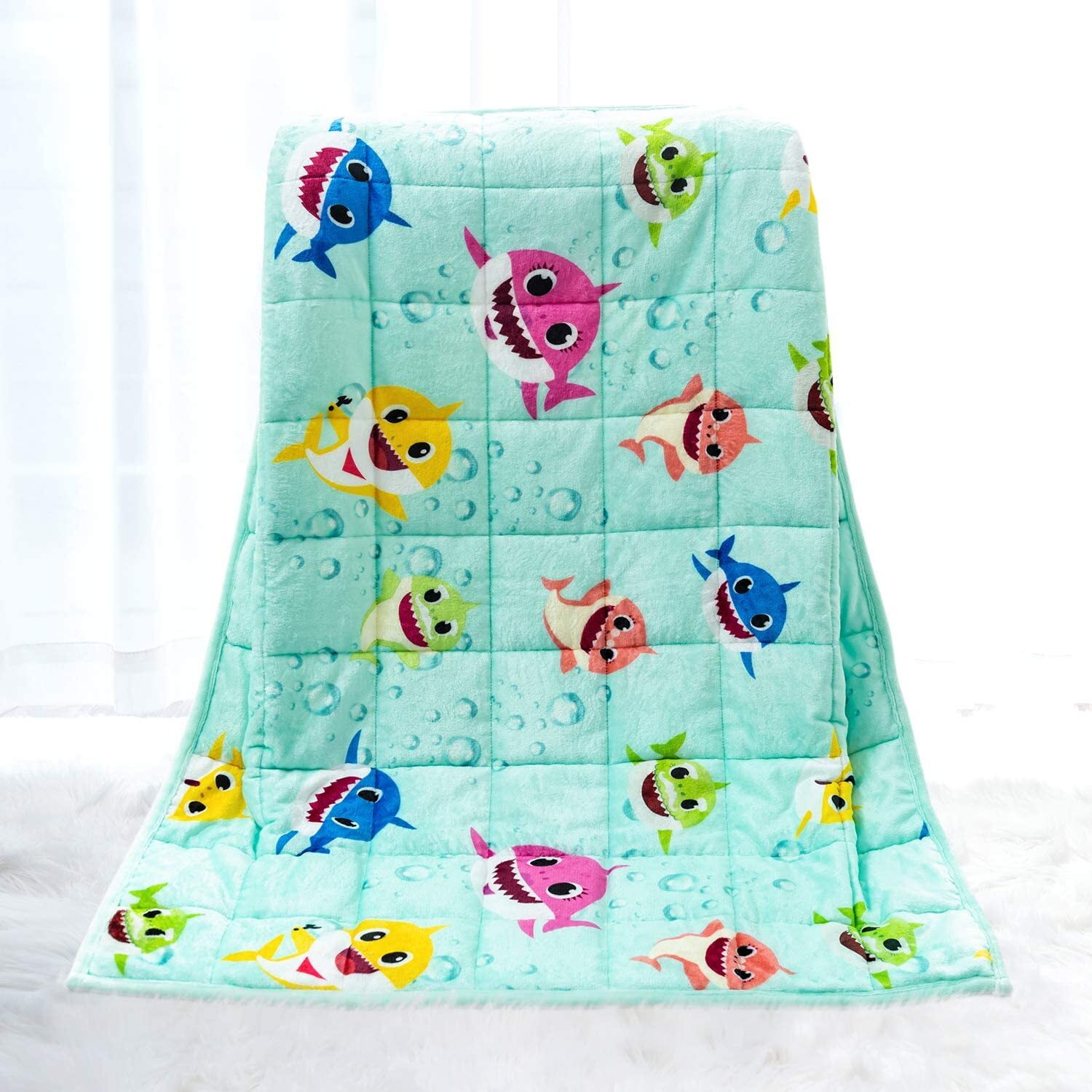 Anjee Kids Sherpa Fleece Weighted Blanket, 3lbs Colorful Shark, Soft