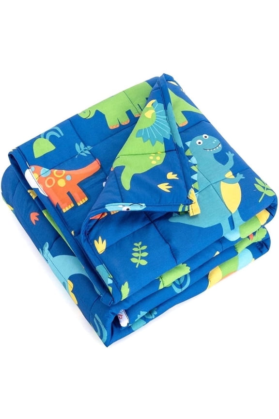 Kids Weighted Blanket 3lbs, All-Natural 100% Cotton Heavy Blanket with Glass Beads, All-Season Use for Relaxation, Blue Dinosaur 36" x 48"