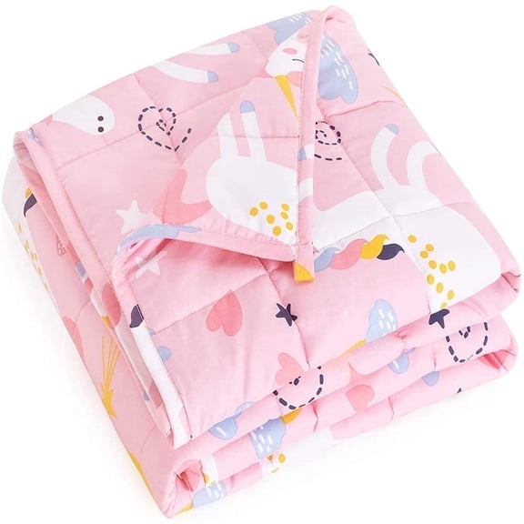 Anjee 3 lbs 36"x48" Kids Weighted Blanket, 100% Cotton Breathable Soft Bed Blankets, Good for Calm Sleep, Home and School Rest Time, Pink Unicorn