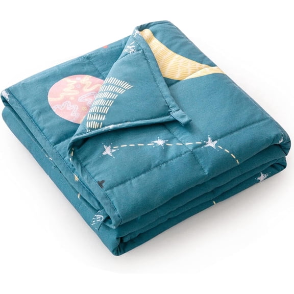 Anjee Kids Weighted Blanket for All Season 36"x48" 3 lbs, 100% Cotton Heavy Blanket with Glass Beads, Good for Calm Sleep, Star and Moon Blue