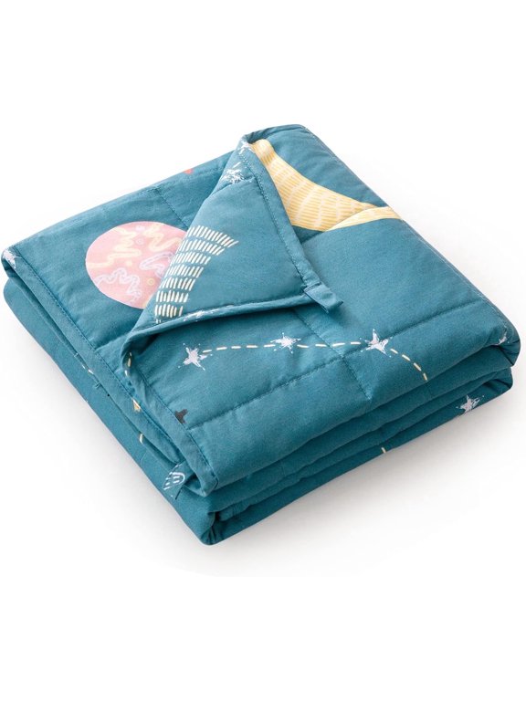 Kids Weighted Blanket for All Season 36"x48" 3 lbs, 100% Cotton Heavy Blanket with Glass Beads, Good for Calm Sleep, Star and Moon Blue