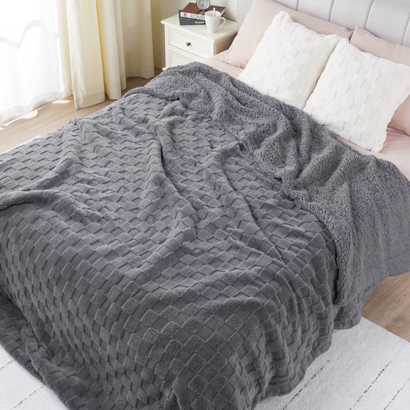 Anjee Reversible King Size Bed Blanket, Winter Warm Soft Fleece Blanket for Couch Bedroom Home, Gray, 108"x 90"