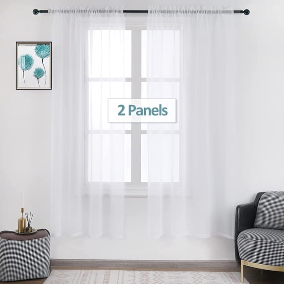 Anjee Semi Sheer Curtains Faux Linen Texture Rod Pocket White Curtain Lightweight Curtains for Bedroom, 52" × 84"