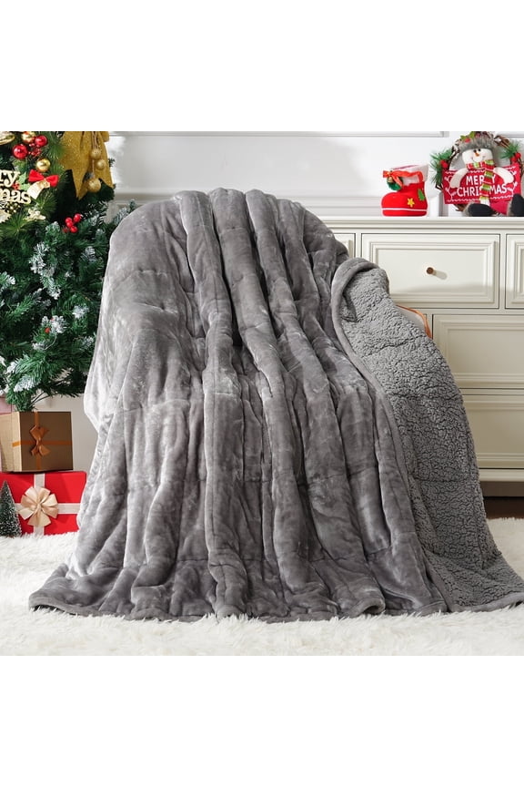 Sherpa Fleece 15 lbs Weighted Blanket for Adult, Ultra Fuzzy Heavy Blanket Suitable for Bed & Couch, 60" x 80" Gray