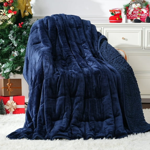 Anjee Weighted Blanket 15 lbs for Adult, Soft Flannel Warm Bed Blanket, Helps with Sleep & Relaxation, 60" x 80" Navy Blue